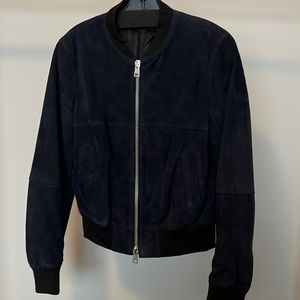 Theory Navy Suede Zipup Bomber Jacket - L